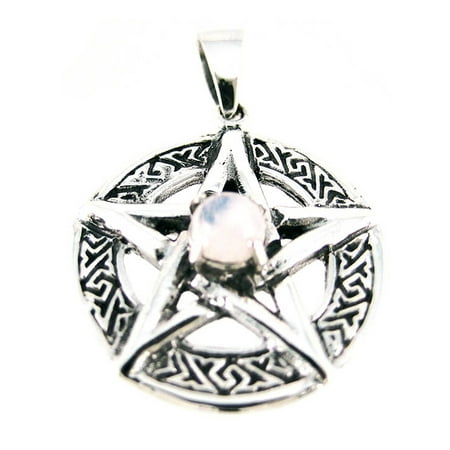 Sterling Silver Celtic Pentacle Pendant Clear Stone Pagan