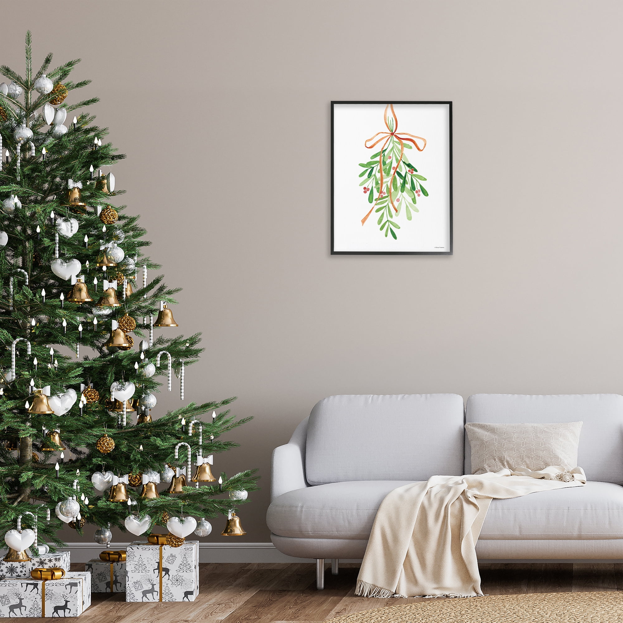 Stupell Industries Hanging Holly Botanicals Holiday Painting Black Framed Art Prints Wall Art, 24 x 30