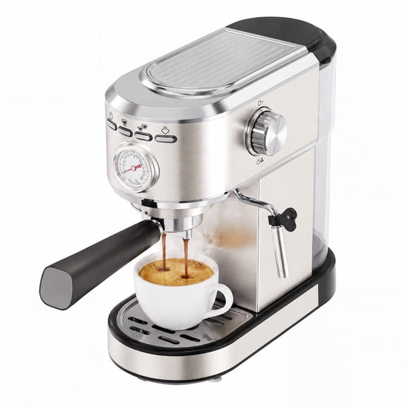 CONCETTA Espresso Machine with Pressure Gauge, 12 Bar Compact Espresso Maker with Milk Frothing Steam Wand, 34 oz Removable Water Tank, Stainless Steel, Silver