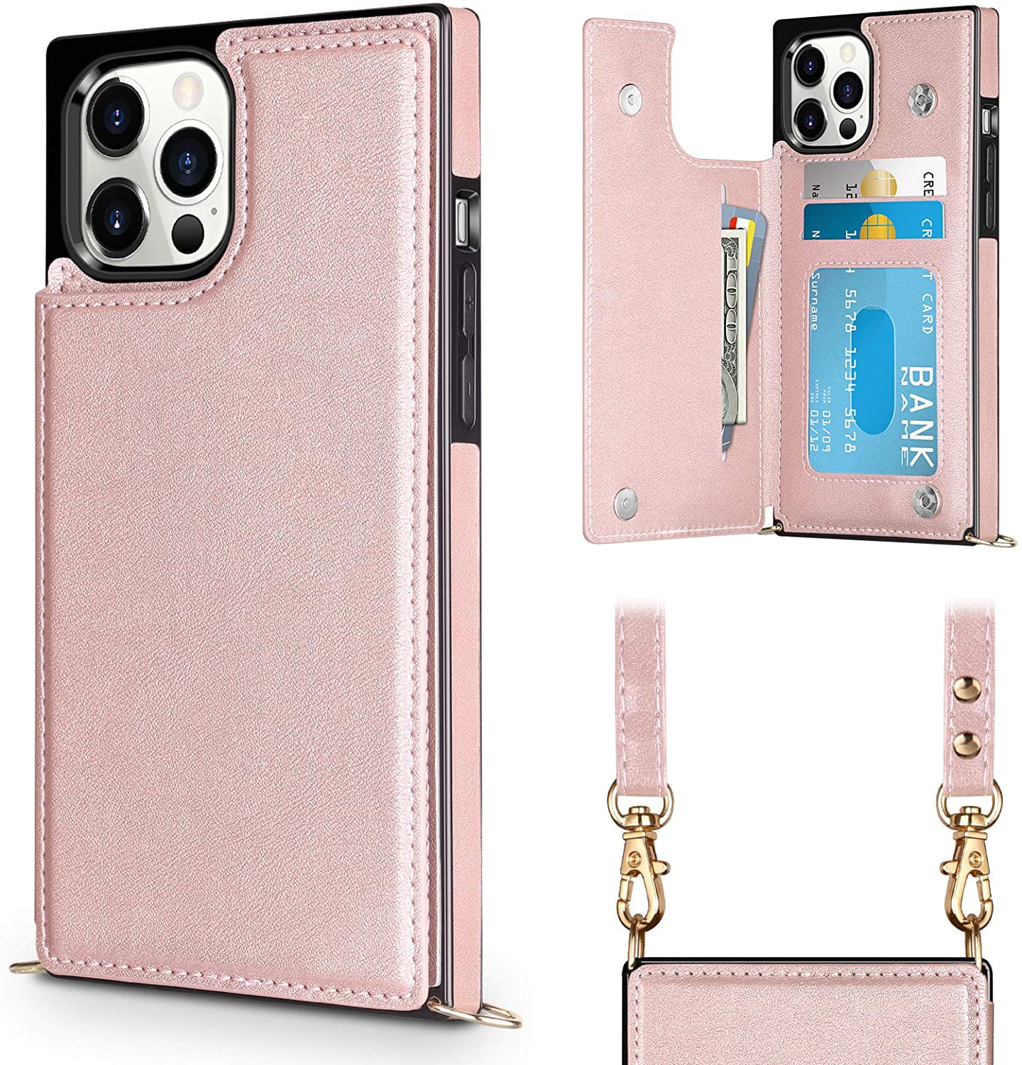 Compatible with iPhone 12 Case Wallet 12 Pro 5G Card Holder Lanyard ...