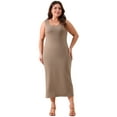 thumbnail image 3 of DARING DIVA Plus Size Basic Sleeveless Crewneck Maxi Knit Tank Dress 1X Light Brown, 3 of 5