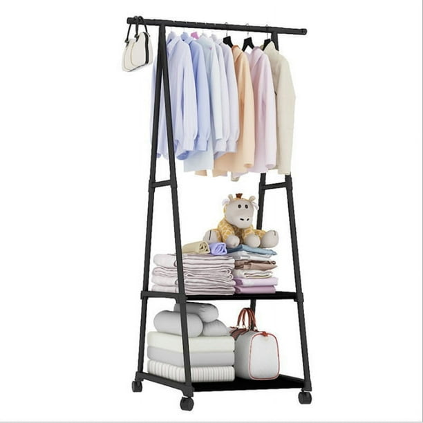 Tendedero para secar ropa, tendedero con ruedas para colgar ropa, pequeño soporte industrial de metal con ruedas con 2 estantes para dormitorio, pasillo de lavandería y sala de estar