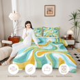 thumbnail image 4 of Manfei Abstract Swirl Queen Comforter Set, Teal Yellow Comforter Sets Queen, Reversible 3pcs, 1 Comforter and 2 Pillowcases, 4 of 6