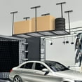thumbnail image 1 of Overhead Garage Storage Rack – Heavy-Duty Steel Ceiling Mounted Organizer – 660 lb Capacity, Adjustable Height 22-40" – Space-Saving for Garage, Attic & Basement – 240x120cm, Black, 6 Posts, 1 of 6