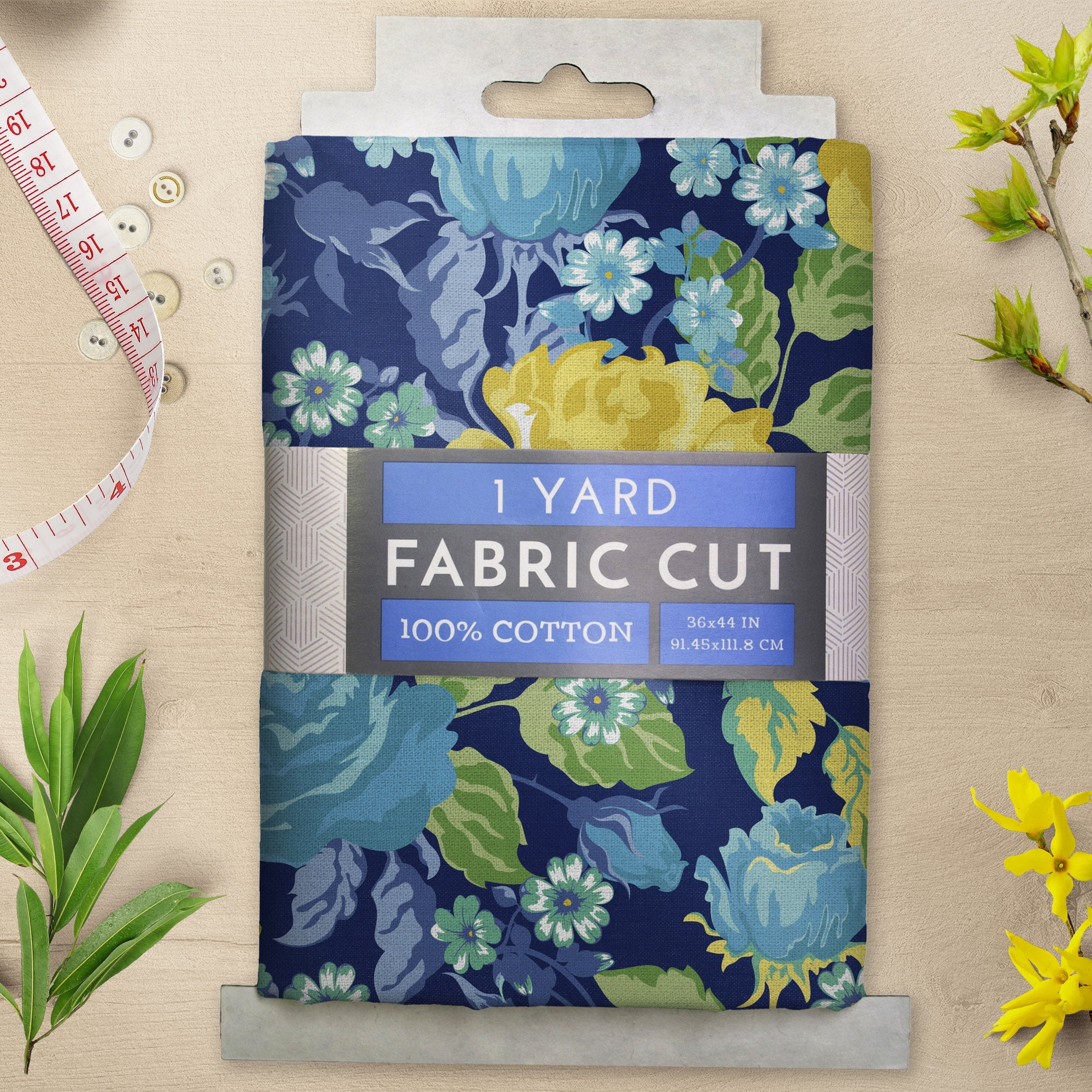 1 Yard 100% Cotton Spring has Sprung, Navy, 44" Wide for Quilting & Sewing by David Textiles