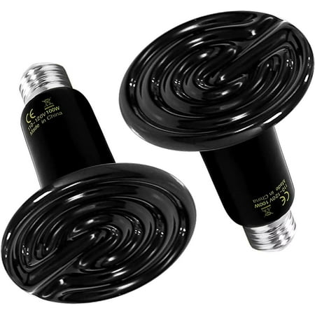 Simple Deluxe 100W 2-Pack Ceramic Heat Emitter, No Light Emitting Light Bulbs, Ceramic Heat Lamp for Reptiles, Amphibian, Chicken, Dog, Cat