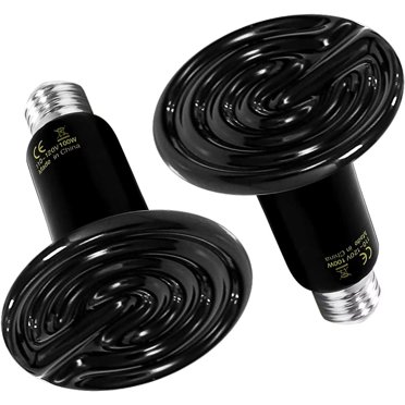 Simple Deluxe 100W 2-Pack Ceramic Heat Emitter, No Light Emitting Light Bulbs, Ceramic Heat Lamp for Reptiles, Amphibian, Chicken, Dog, Cat