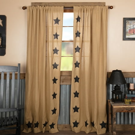 - Natural Black Tan Primitive Curtains Veranda Burlap Tan Stars Rod Pocket Cotton Tie Back(s) Stenciled Cotton Burlap Star Panel Pair