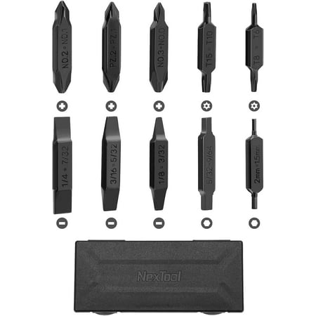 NexTool Bit Kit 10 Double-Ended Screwdriver Bit Set for Multi-Tools NexTool Pocket Tool E1 and Flagship Captain Slot Phillips Hex and Torx Bits with Storage Case Perfect for Camping on the Go