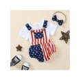 thumbnail image 3 of Seyurigaoka Infant Baby 4th of July Independence Day Set, Solid Ribbed Short Sleeve T-Shirt + Stars Stripe Print Overalls Shorts Jumpsuit, 3 of 9