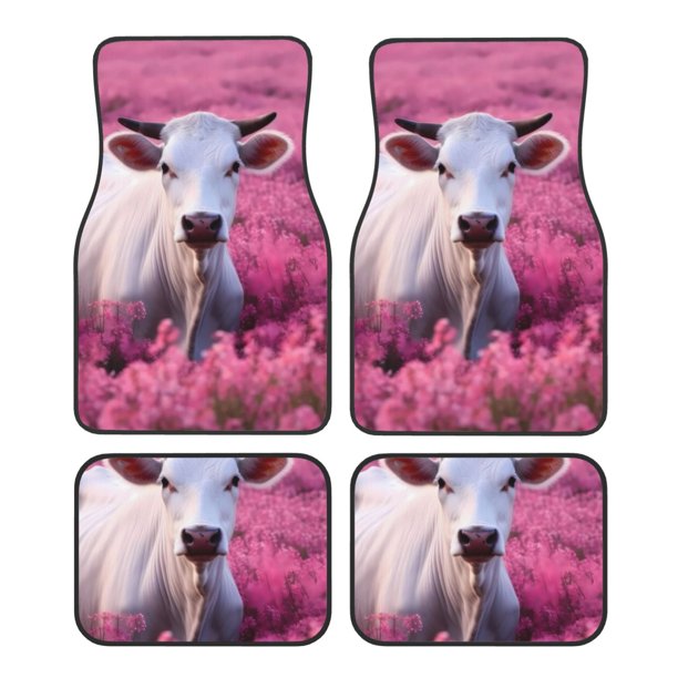 Fotbe Flower Field Cow Juego de 4 Tapetes para Auto con Estampado – Alfombrillas de Goma Reforzada, Diseño Antideslizante, Protección para Todo el Año – Vehículos, Autos, Camionetas y SUVs