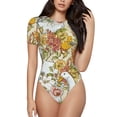 thumbnail image 1 of Balery Ducks and Flowers Body de cuello redondo de manga corta para mujer Tops de manga corta Tops básicos-Small, 1 of 7