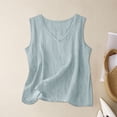 thumbnail image 3 of lcziwo Women Wide Strap Tank Top Linen Comfortable Loose Camisole Solid Color V Neck Sleeveless Undershirt Light Blue L, 3 of 5