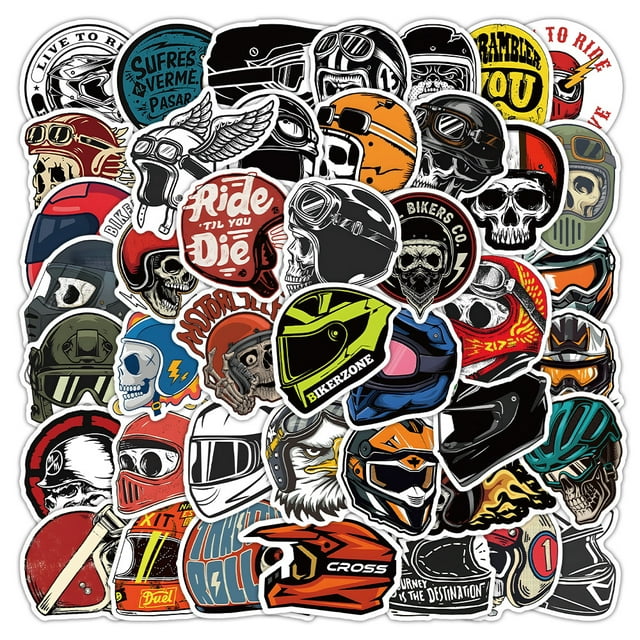 Colección Helmet Stickers Collection, 50 unidades, calcomanías de vinilo impermeables
