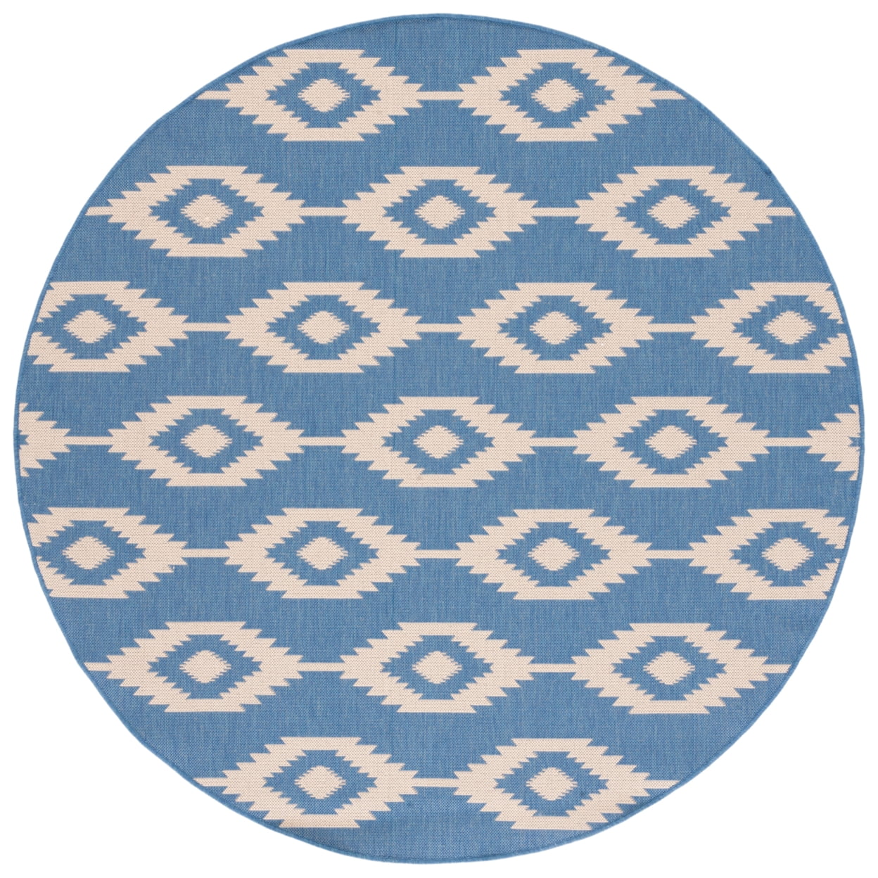 SAFAVIEH Beach House Vasiliki Geometric Indoor/Outdoor Area Rug, Cream/Blue, 5'3" x 7'6"