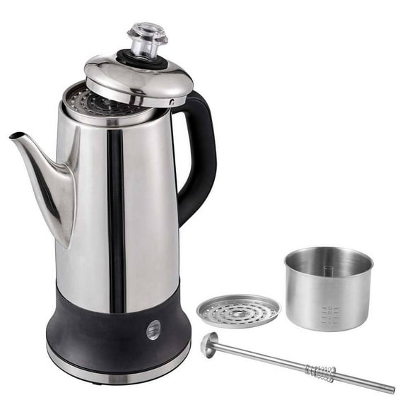12-Cup Electric Coffee Percolator, 304 Stainless Steel Brewer with Keep Warm Function and Heat-Resistant Handle, Silver