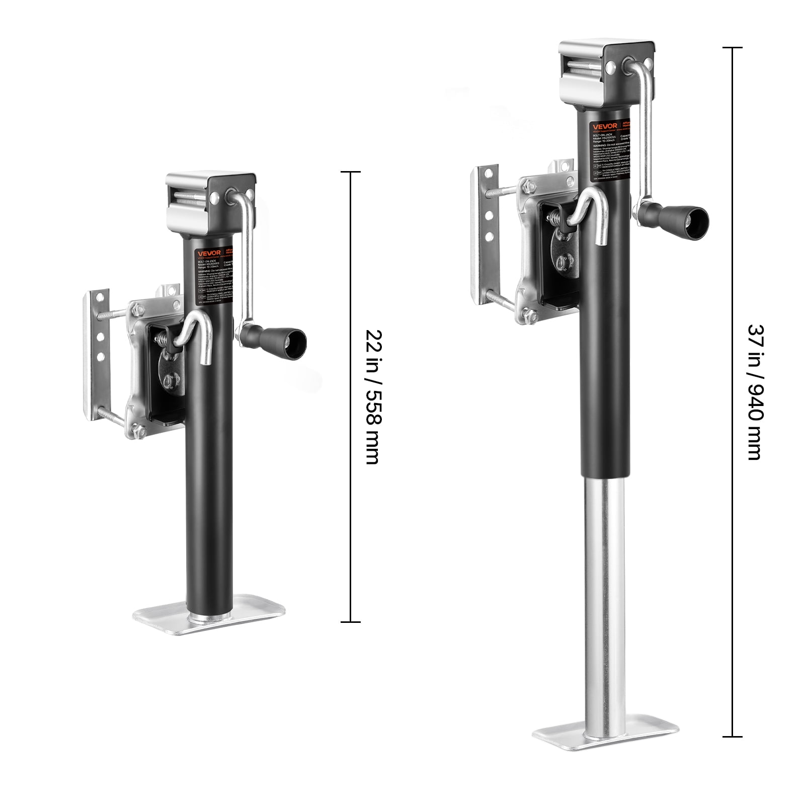 VEVOR Trailer Jack, 2500 lbs Dynamic Load Capacity, Heavy Duty Swivel Bolt-on Trailer Jack with Ergonomic Handle, 15-inch Vertical Travel, Suitable for RV, Horse, Utility, Camping and Yacht Trailers