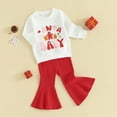 thumbnail image 2 of Fortune 6M-3Y Baby Girls Christmas Outfits Santa Print Long Sleeve Sweatshirt Solid Color Flared Pants Set, 2 of 7