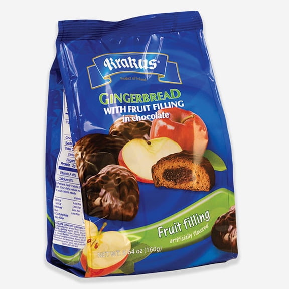 Krakus | Gingerbread | Fruit Filling | Covered in Chocolate | Apple | 5.64 oz