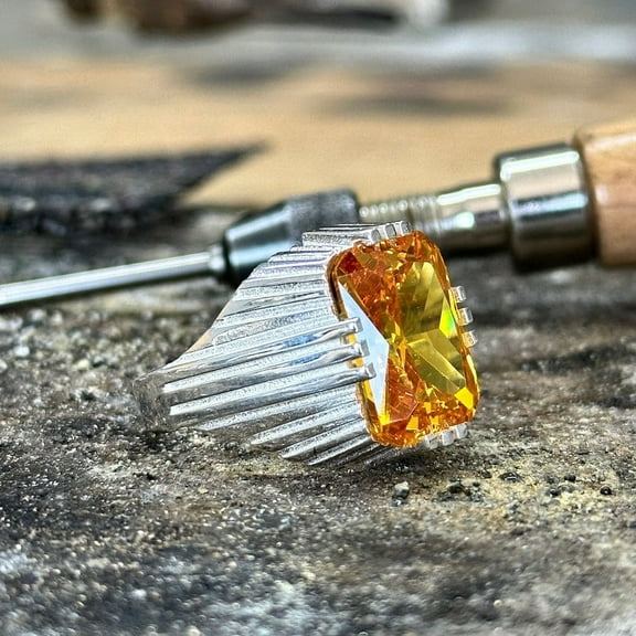 Men Silver Citrine Stone Ring , Men Square Citrine Ring, Yellow Stone Ring , Turkish Handmade Ring , Solid Silver 925k Sterling Silver