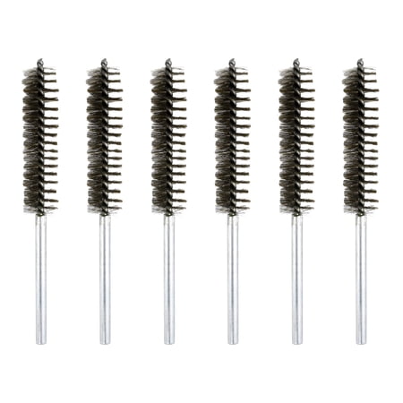 6pcs Pipe Cleaners Brush Set 0.98 Inch Stainless Steel Bristles Cleaning Brush with Ergonomic Handle for Bottles Straws Pipes Keyboards Tubes Silver
