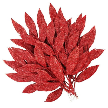 NIYANGLE 10Pcs Red Fake Leaves for Christmas Tree Embellishment Decor