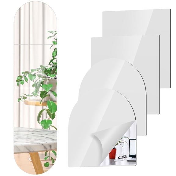 4Pcs Arch Self Adhesive Acrylic Mirror 48" Full Length Acrylic Mirror Set DIY Flexible Mirror Stickers Acrylic Mirror Tiles for Bedroom Living Room Bathroom Decor