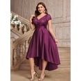 thumbnail image 3 of Miusol Plus Size V-Neck Lace Sequin Satin Contrast High-Low Evening Party Dress, 3 of 10