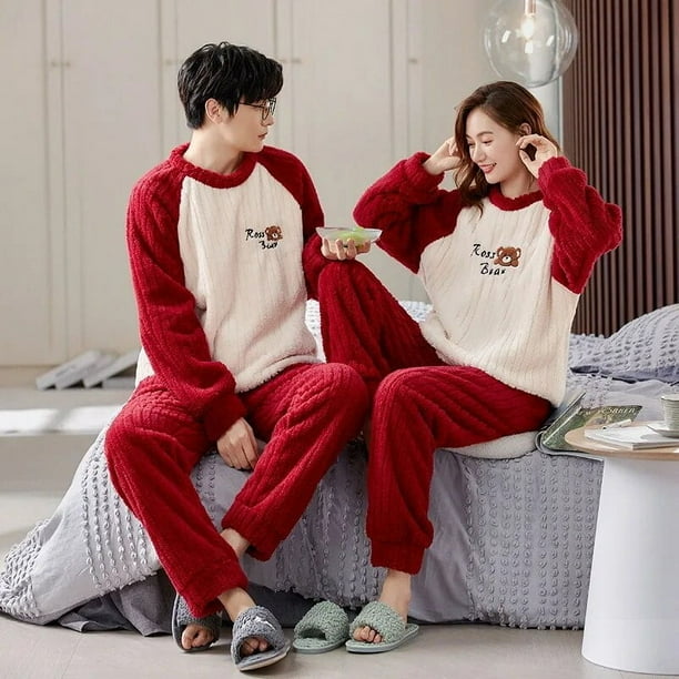 Yasuk pijamas suaves y calidos para hombre y mujer ropa de dormir con pantalon de terciopelo Jacquard Fleecel oso rojo Unisex grueso a la moda para invierno Walmart en linea