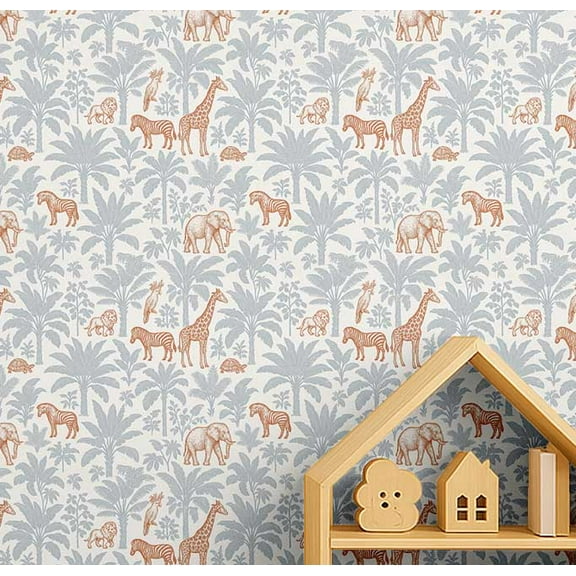 S4Sassy Jungle Animal Wallpaper - Grey Wall Covering, 25" x 120" Self-Adhesive Vinyl Walls Paper, Walls Wrap, Easy DIY Wall Covering For Kids Bedroom, Kids room wall decor, Playroom Wallpaper