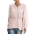 thumbnail image 4 of HUBERY Women V Neck Buttons Long Sleeve Blouse, 4 of 7