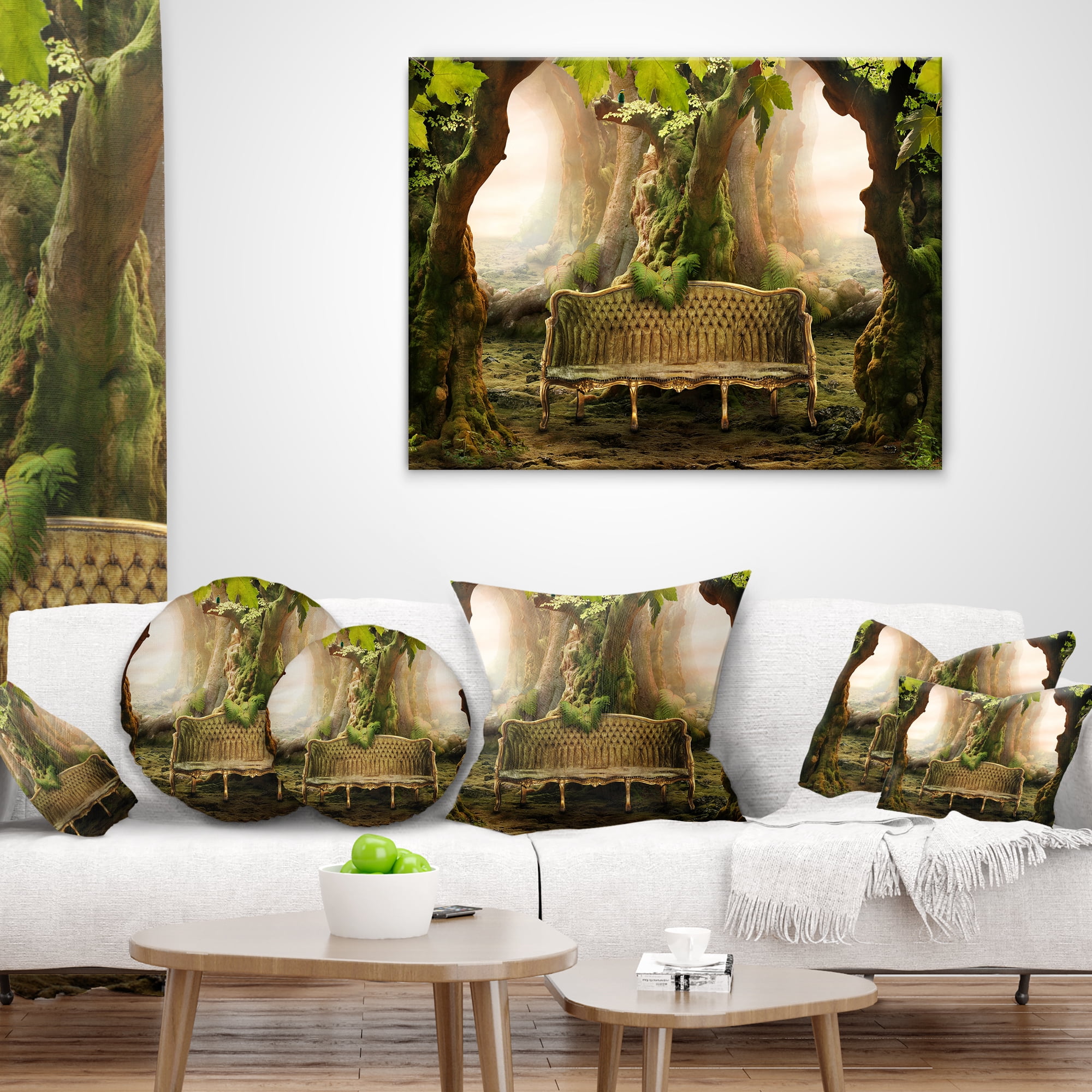 Designart Romantic Seat in Deep Forest - Landscape Photography Throw Pillow - 18x18