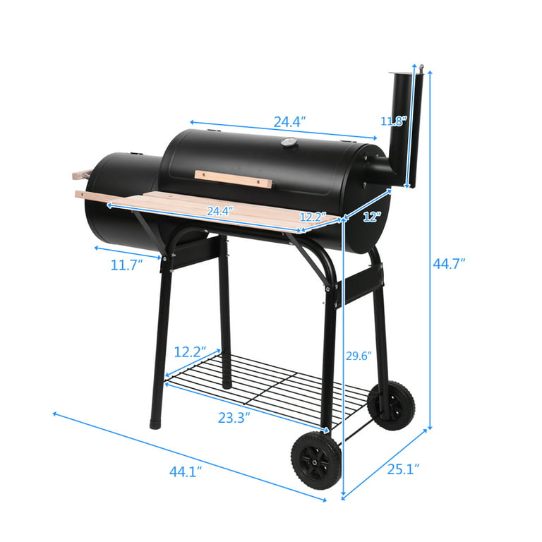 Charcoal Grill, Portable Charcoal Grill and Offset Smoker, Stainless Steel BBQ  Smoker with Wood Shelf, Thermometer, Wheels, Charcoal BBQ Grill for Outdoor  Picnic, Patio, Backyard, Camping, JA1170 