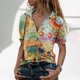 thumbnail image 1 of Puntoco Mujer Retro Impresión Manga Corta Cremallera V-Cuello Urban Casual Pullover tops Puntoco Puntoco-3006, 1 of 3