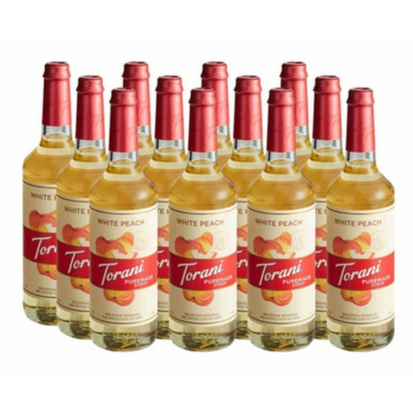 Torani Puremade Sweet White Peach Flavoring Syrup 750 mL Glass Bottle (12/Case)