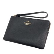 Coach Women's Large Corner Zip Wristlet in Crossgrain Leather (Black)