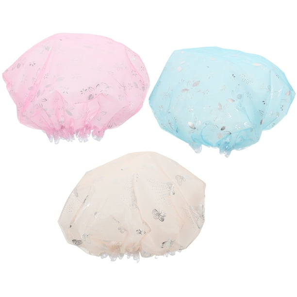 3 gorros de ducha elásticos y reutilizables de doble capa, impermeables y con protección para el cabello para mujer