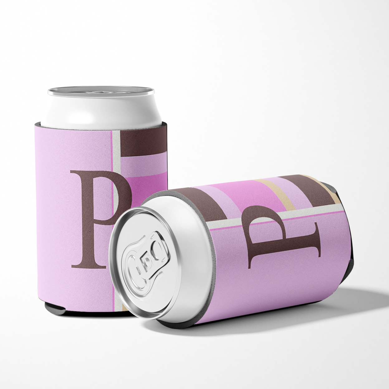 Letter P Initial Monogram - Pink Stripes Can or Bottle Hugger