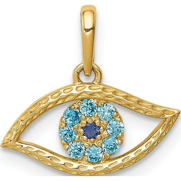 10K Yellow Gold Blue Cz Eye Pendant (Width 18) (Length 41) - Jbsp