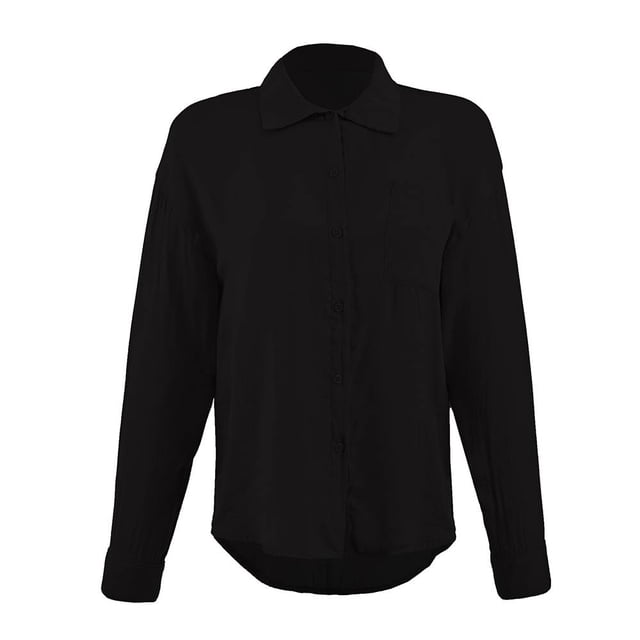 Camisa George para Mujer, Camisera Hombro Caído, Bolsa de Parche Manga Larga Negro Talla G
