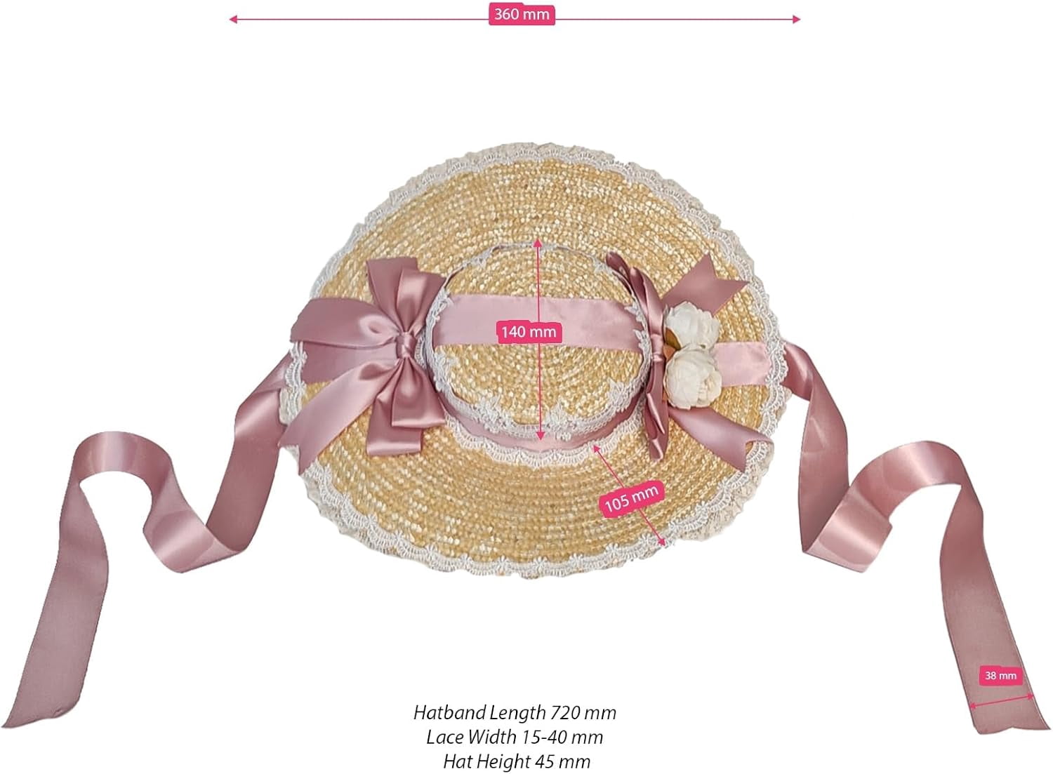 Kukuzhu Women Victorian Tea Party Sun Hat, Lolita Bows Flower Ribbon Flat Straw Hat Summer Beach Bonnet Cap for Travel