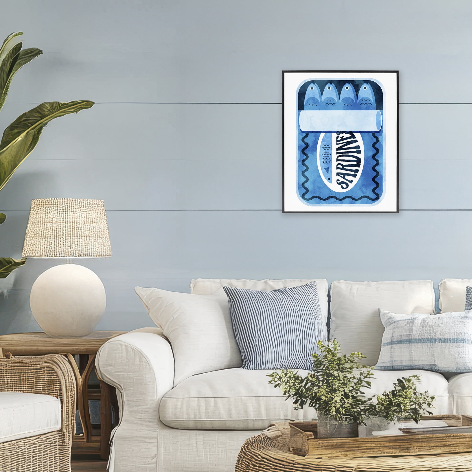 Retro Blue Sardine Tin Black Framed Giclee Art, design by Daphne Polselli