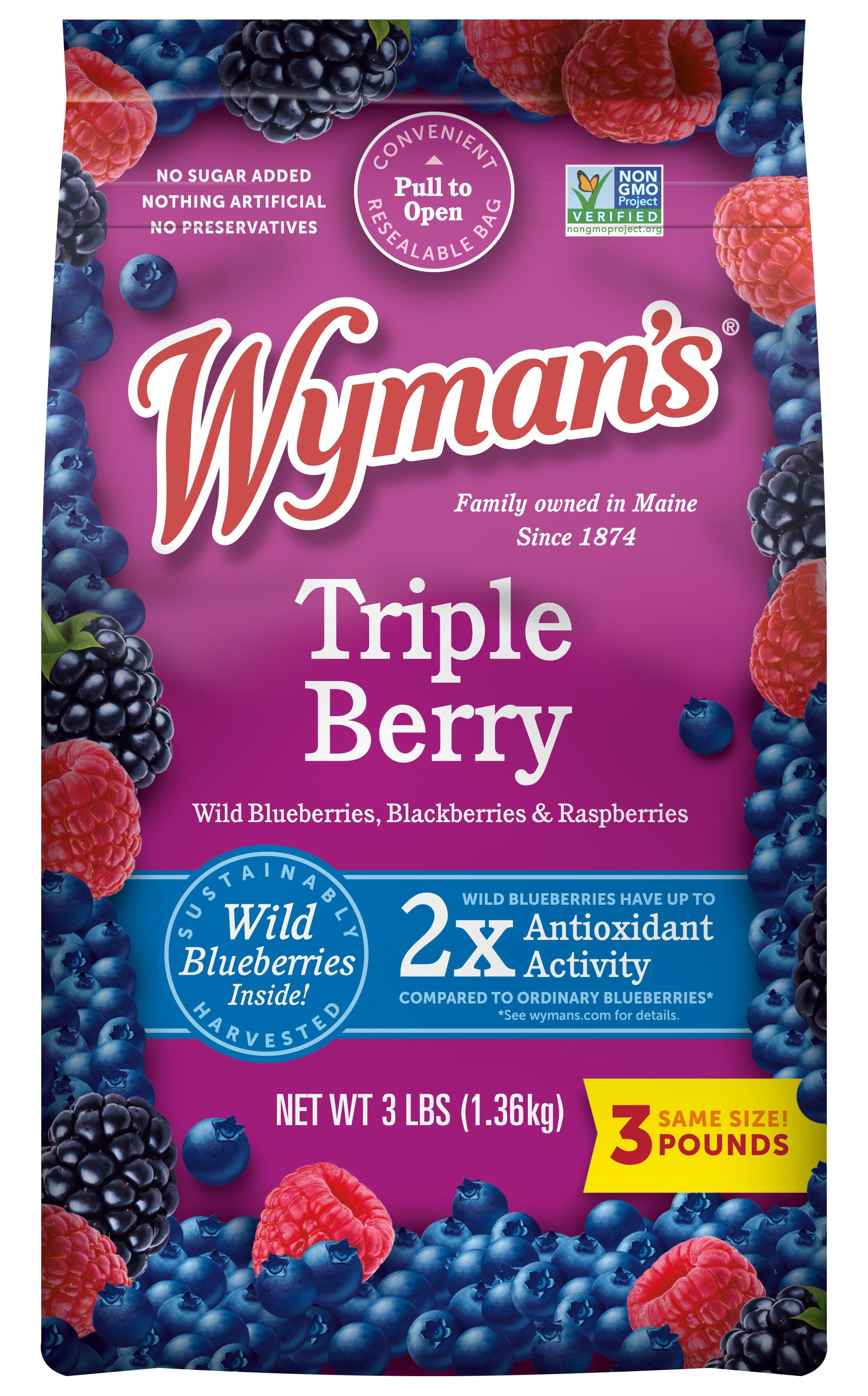 Wyman's Triple Berry Blend, Frozen, 48 oz, 3 lbs
