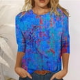 thumbnail image 3 of T Shirts for Women Tunic Casual Summer Floral 3/4 Sleeve Round Neckline Floral Printed Loose Side Split Tunic Blue T-Shirts Sizes L, 3 of 4