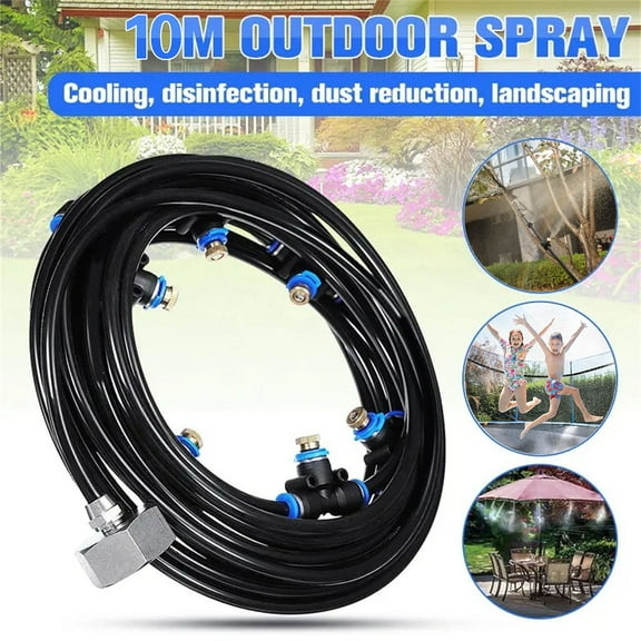Weloille Misting Cooling System Kit, 33ft Misting Line 5 Brass Mist Nozzles Etc Outdoor Mister for Porch Patio Garden Greenhouse Trampoline Waterpark