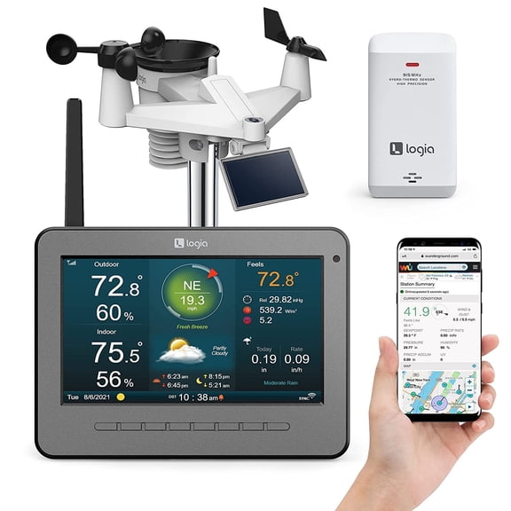 Logia 7-in-1 Wireless Self-Charging Weather Station with Wi-Fi, Solar Cell & 7” LCD HD Display