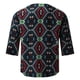 thumbnail image 5 of Camiseta de manga 3/4 con estampado de corbata de cáñamo de otoño con cuello en V para hombre Pompotops  oipoqjl34187, 5 of 5