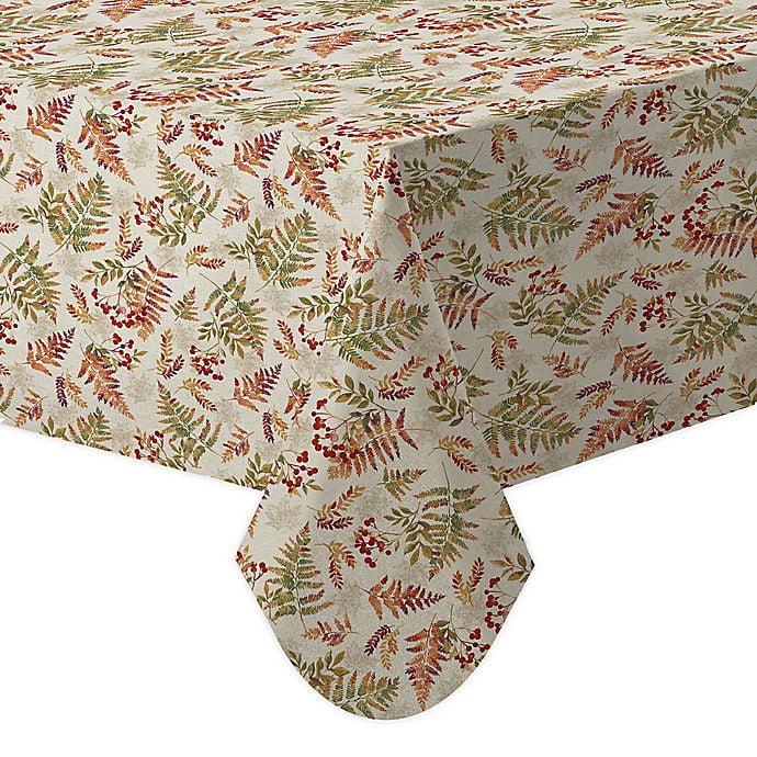 Harvest Fern Vinyl Tablecloth with Flannel Backing Leaves & Berries 60 x 120