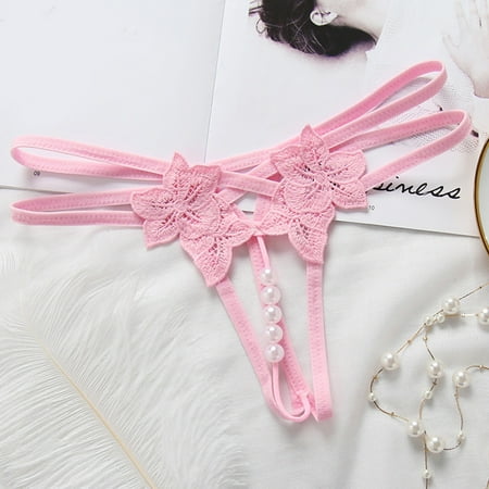 

FZM Womens Floral Lace Thong Panties Low Waist No Show Bow T Back Adjustable Ladies Underwear