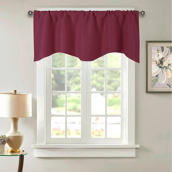 Ctnporpo Curtains Christmas Solid Window Dressing Rod Pocket Curtains Scalloped for Kitchen Dark Red 1 Pc Blackout Curtain Sheer Curtain